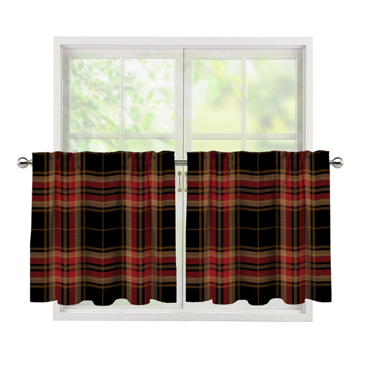 Black And Red Stewart Tartan Print Tier Curtains