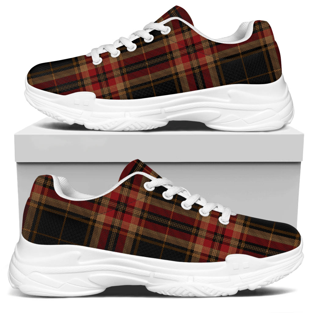 Black And Red Stewart Tartan Print White Chunky Shoes