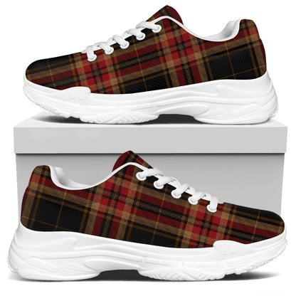Black And Red Stewart Tartan Print White Chunky Shoes