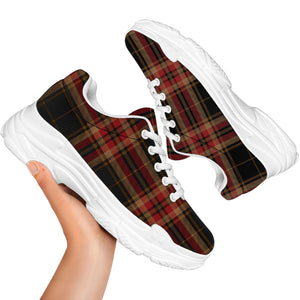 Black And Red Stewart Tartan Print White Chunky Shoes