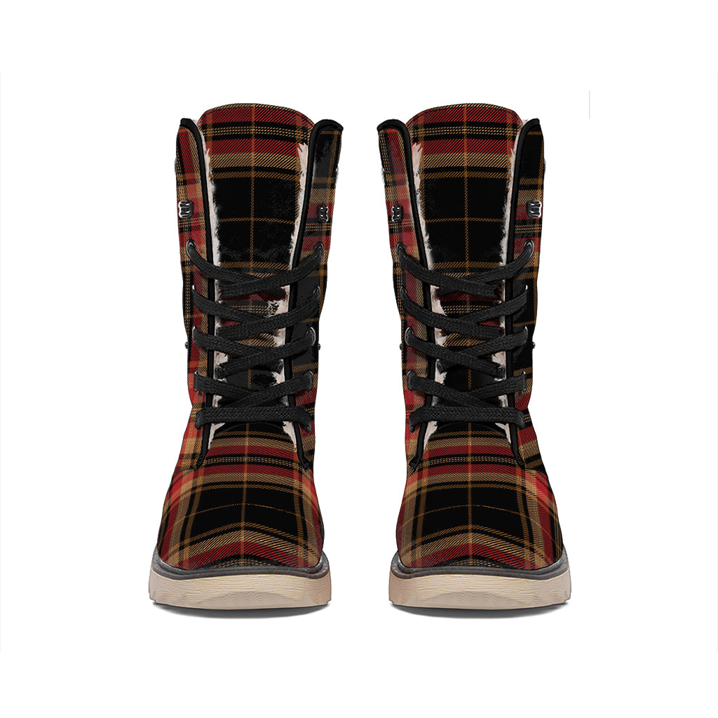 Black And Red Stewart Tartan Print Winter Boots