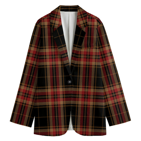 Black And Red Stewart Tartan Print Women's Blazer