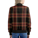 Black And Red Stewart Tartan Print Women's Bomber Jacket