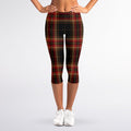 Black And Red Stewart Tartan Print Women's Capri Leggings