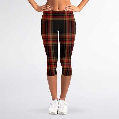 Black And Red Stewart Tartan Print Women's Capri Leggings