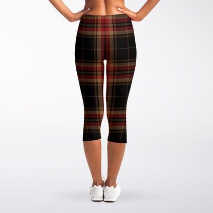 Black And Red Stewart Tartan Print Women's Capri Leggings