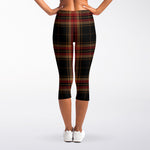 Black And Red Stewart Tartan Print Women's Capri Leggings