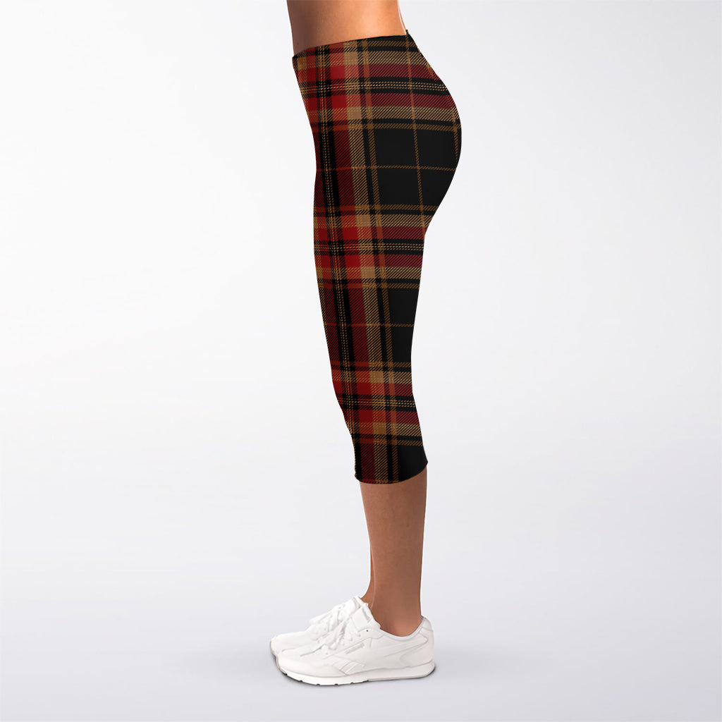 Black And Red Stewart Tartan Print Women's Capri Leggings
