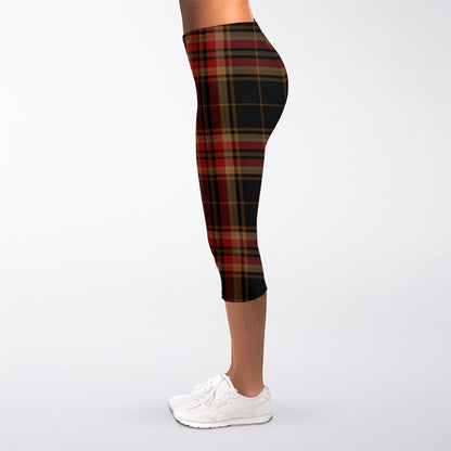 Black And Red Stewart Tartan Print Women's Capri Leggings