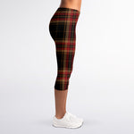 Black And Red Stewart Tartan Print Women's Capri Leggings