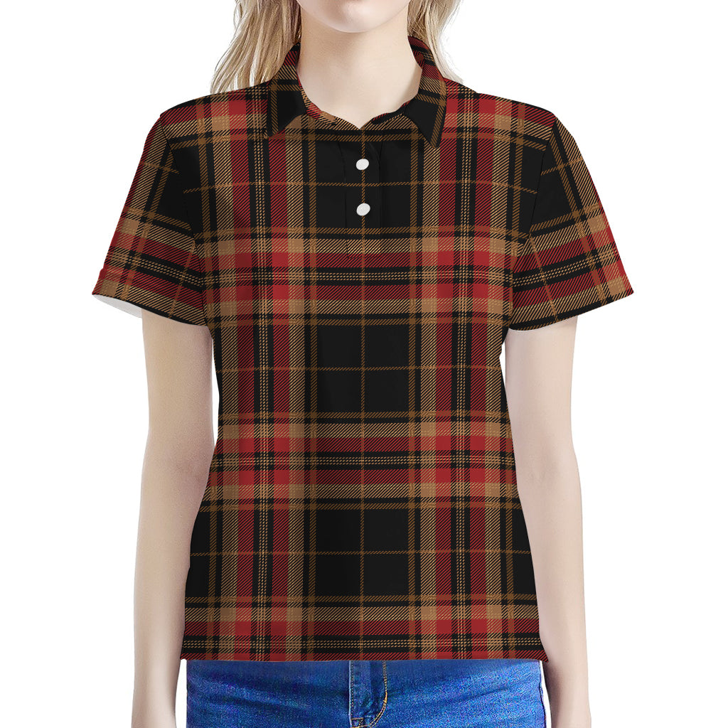 Black And Red Stewart Tartan Print Women's Polo Shirt