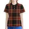 Black And Red Stewart Tartan Print Women's Polo Shirt