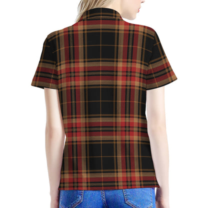 Black And Red Stewart Tartan Print Women's Polo Shirt