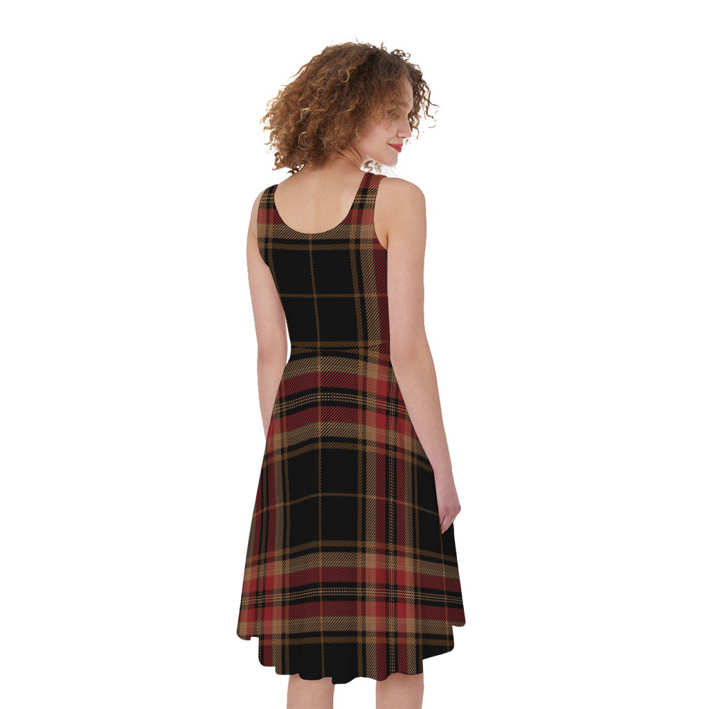 Black And Red Stewart Tartan Print Women's Sleeveless Dress