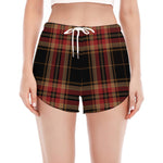 Black And Red Stewart Tartan Print Women's Split Running Shorts