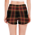 Black And Red Stewart Tartan Print Women's Split Running Shorts
