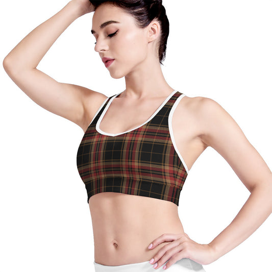 Black And Red Stewart Tartan Print Women's Sports Bra