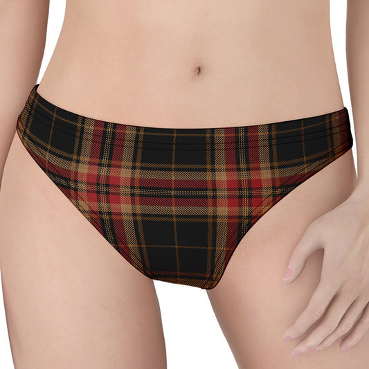 Black And Red Stewart Tartan Print Women's Thong