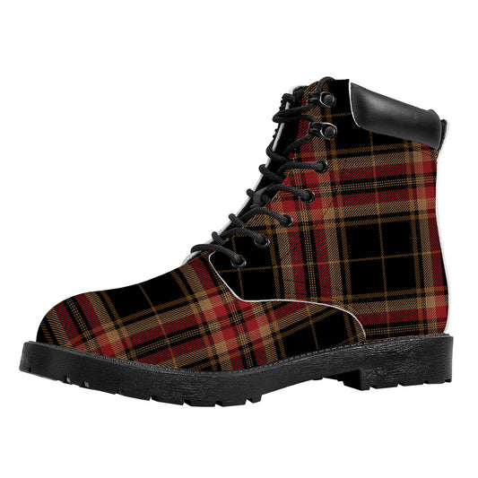 Black And Red Stewart Tartan Print Work Boots
