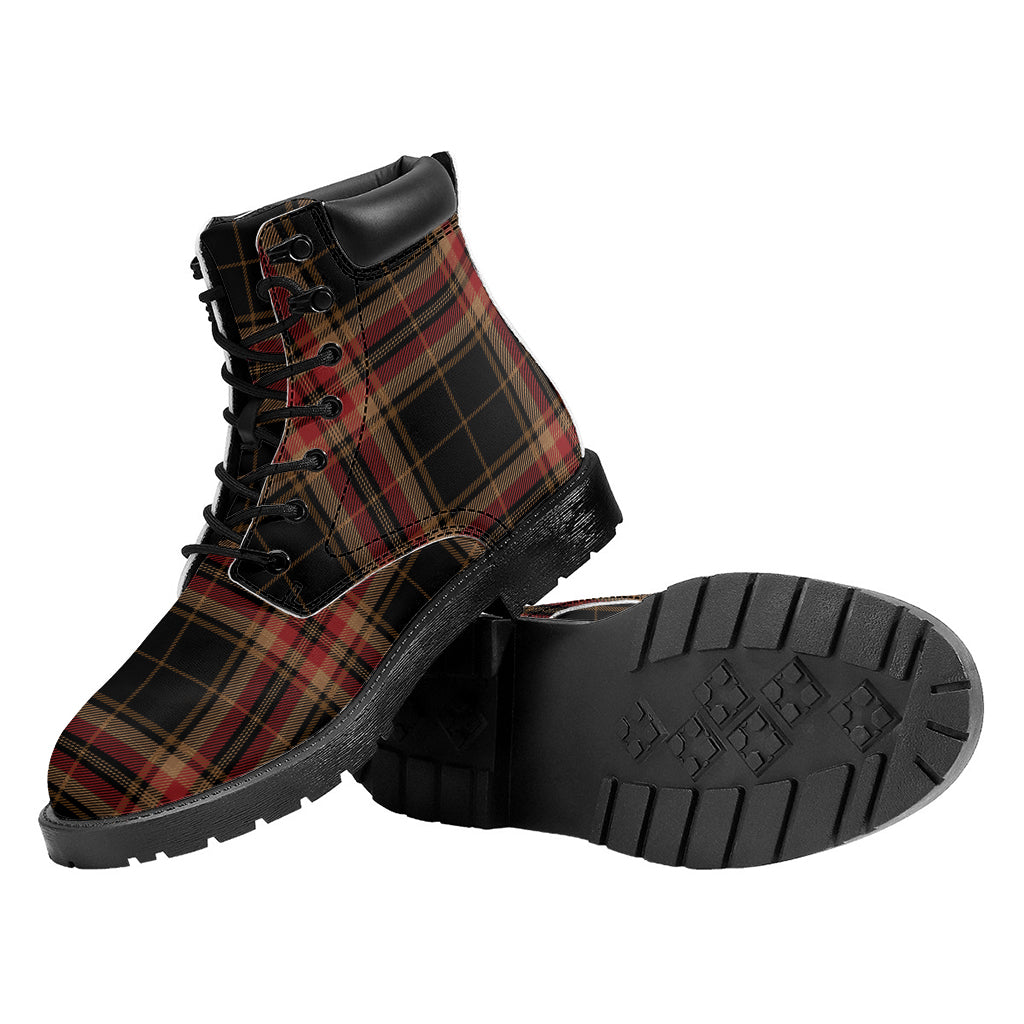 Black And Red Stewart Tartan Print Work Boots