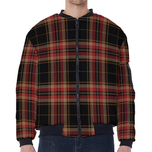 Black And Red Stewart Tartan Print Zip Sleeve Bomber Jacket