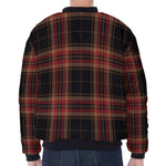 Black And Red Stewart Tartan Print Zip Sleeve Bomber Jacket