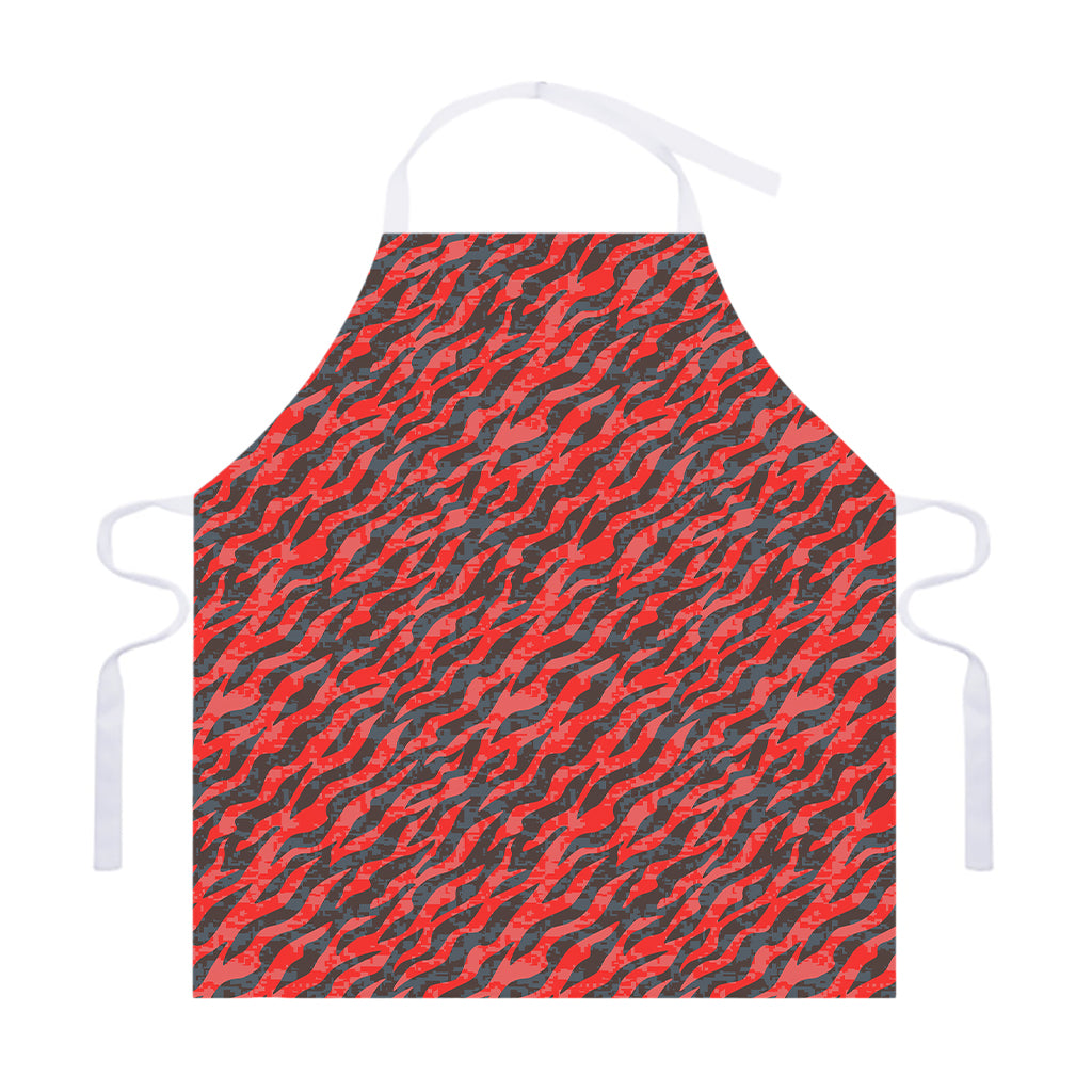 Black And Red Tiger Stripe Camo Print Adjustable Apron