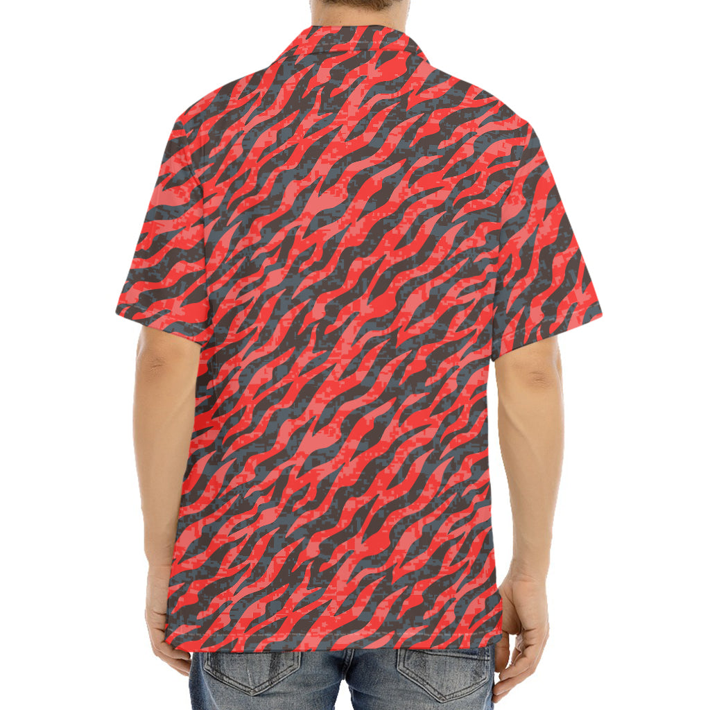 Black And Red Tiger Stripe Camo Print Aloha Shirt