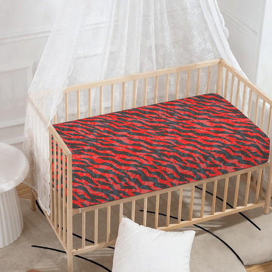 Black And Red Tiger Stripe Camo Print Baby Crib Sheet