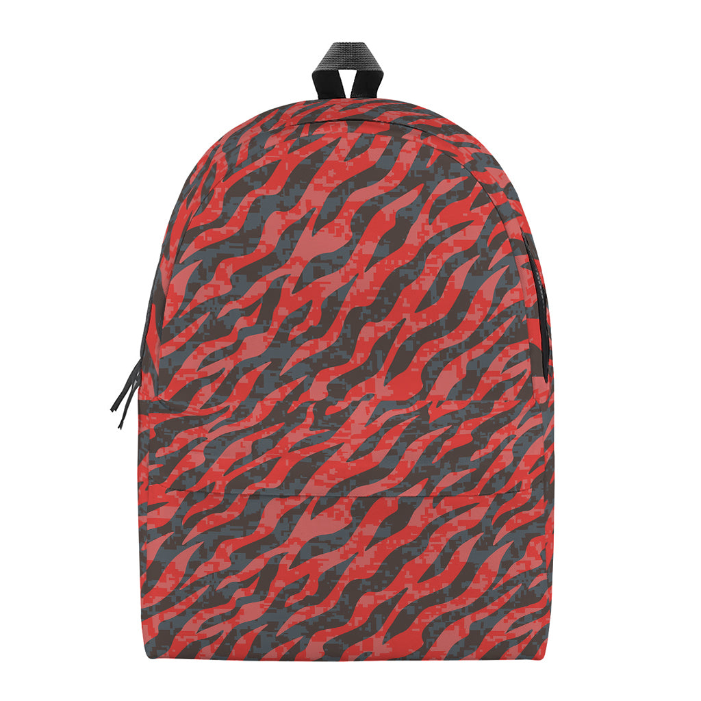 Black And Red Tiger Stripe Camo Print Backpack