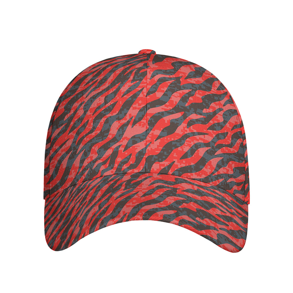 Black And Red Tiger Stripe Camo Print Baseball Cap