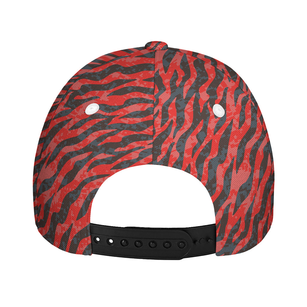 Black And Red Tiger Stripe Camo Print Baseball Cap