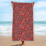Black And Red Tiger Stripe Camo Print Beach Towel