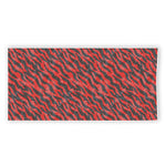 Black And Red Tiger Stripe Camo Print Beach Towel