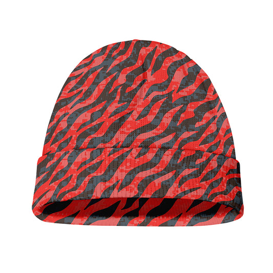 Black And Red Tiger Stripe Camo Print Beanie