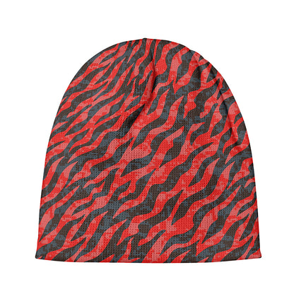Black And Red Tiger Stripe Camo Print Beanie