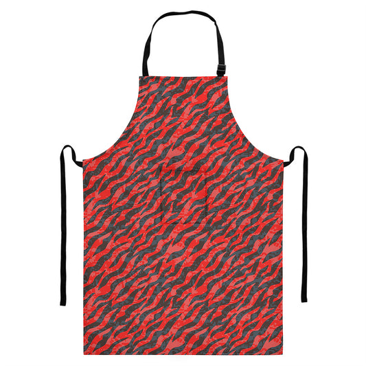 Black And Red Tiger Stripe Camo Print Bib Apron With Pocket