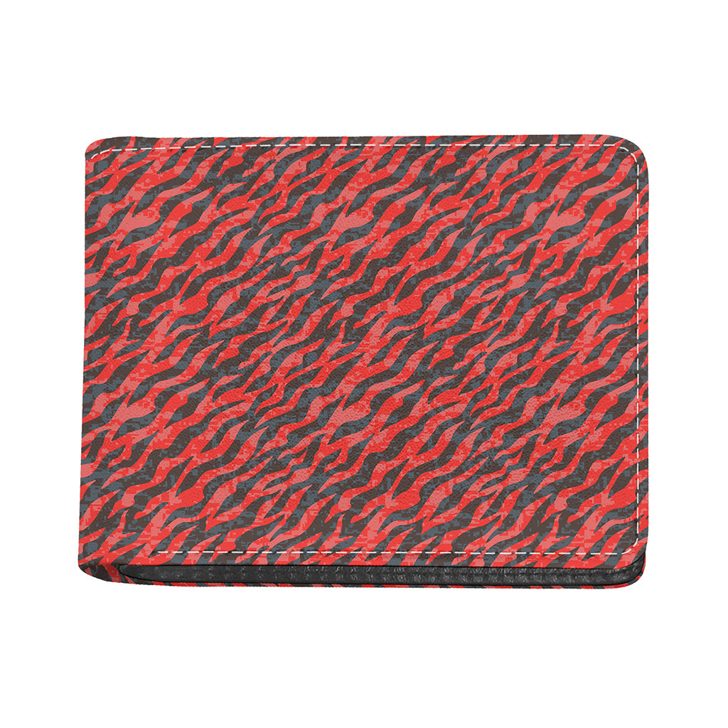 Black And Red Tiger Stripe Camo Print Bifold Wallet
