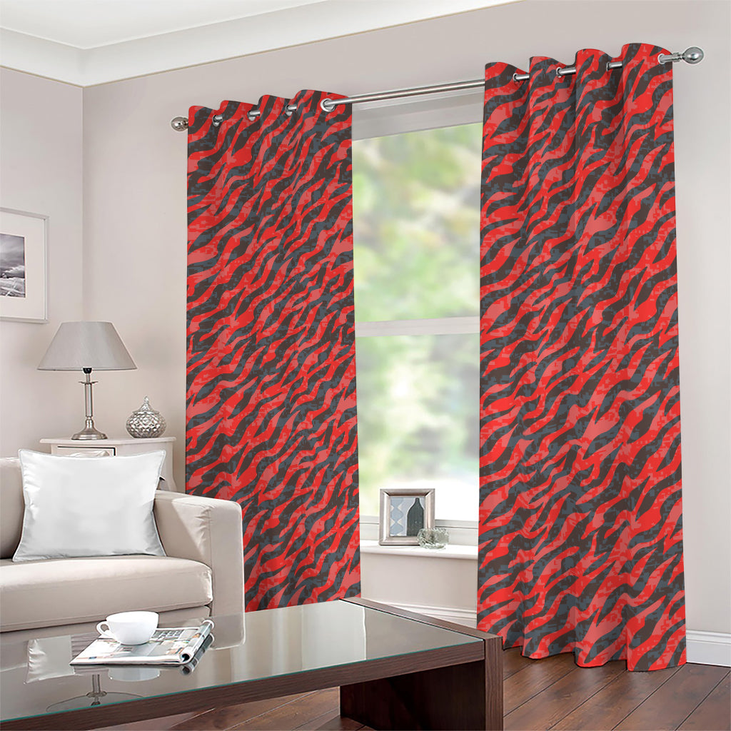 Black And Red Tiger Stripe Camo Print Blackout Grommet Curtains