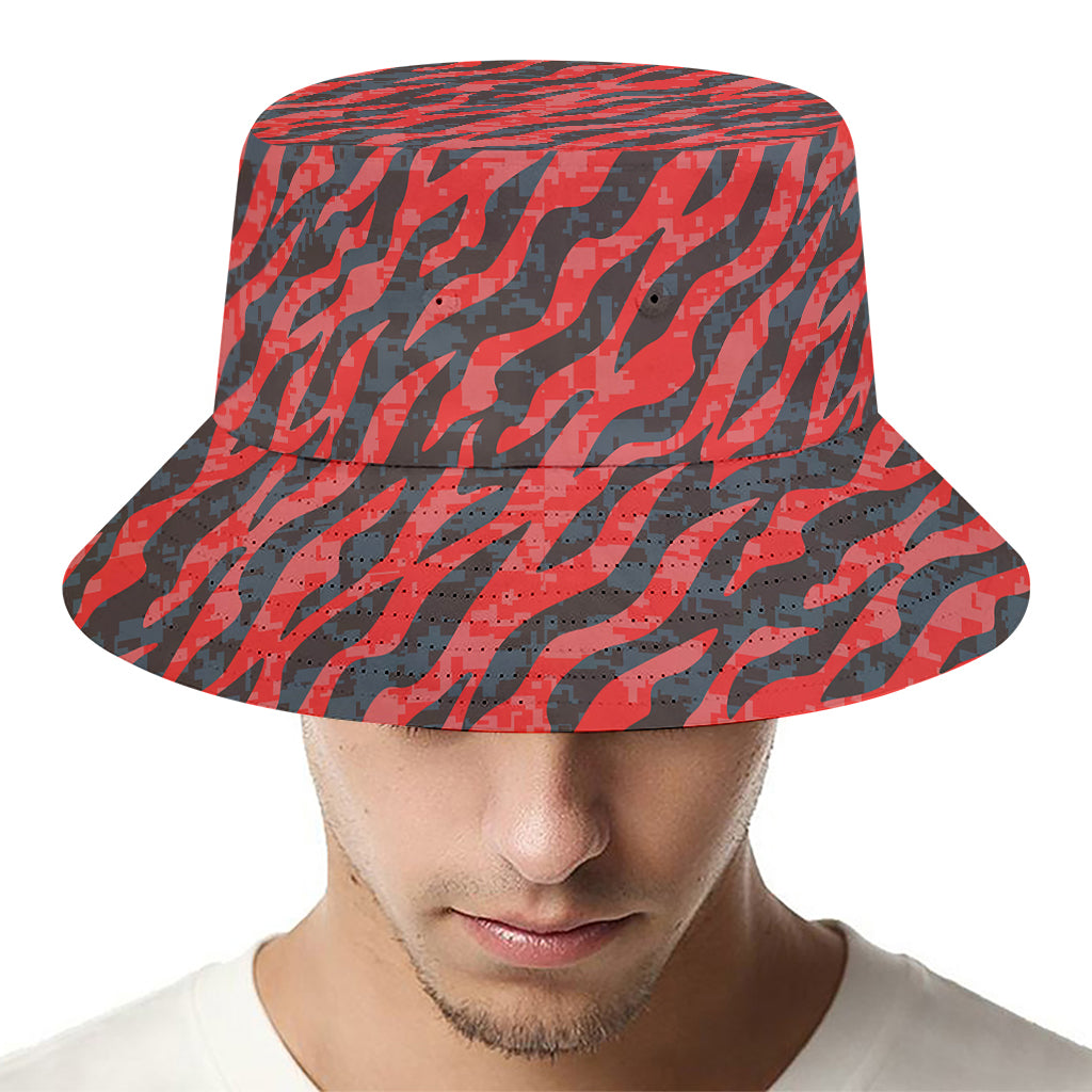 Black And Red Tiger Stripe Camo Print Bucket Hat
