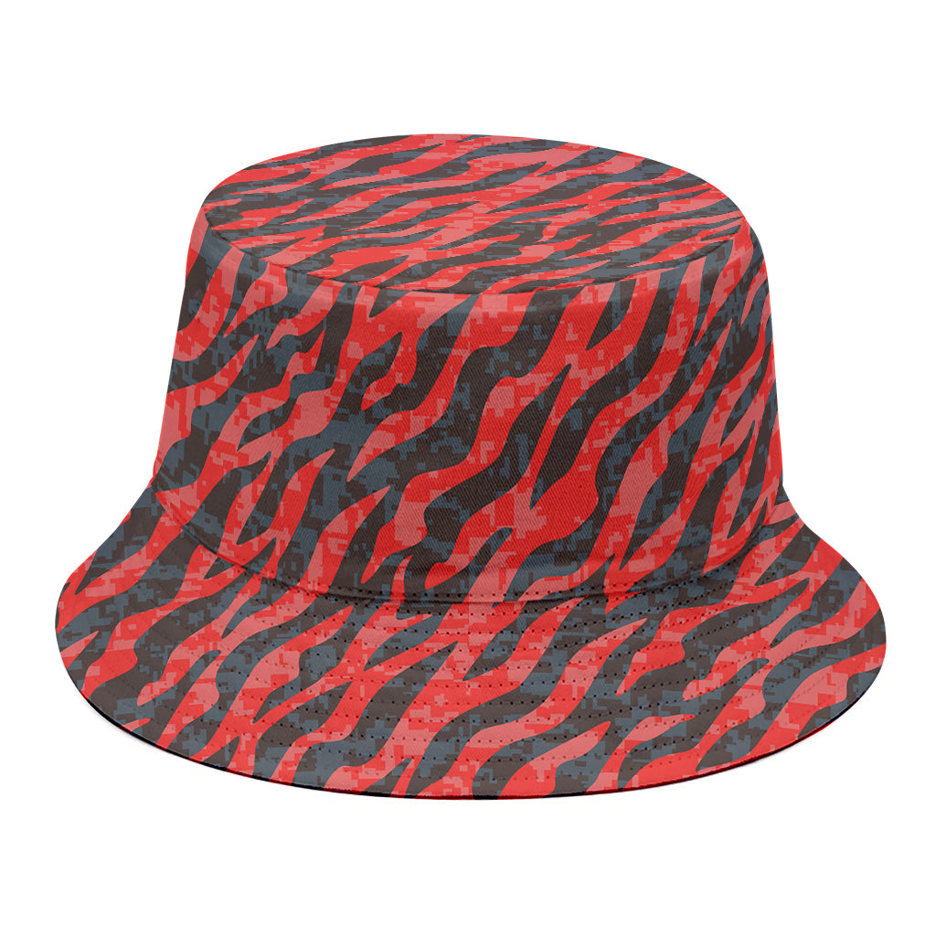 Black And Red Tiger Stripe Camo Print Bucket Hat