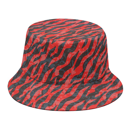 Black And Red Tiger Stripe Camo Print Bucket Hat
