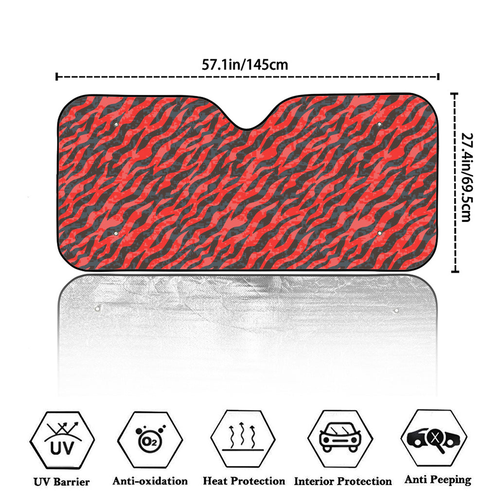 Black And Red Tiger Stripe Camo Print Car Windshield Sun Shade