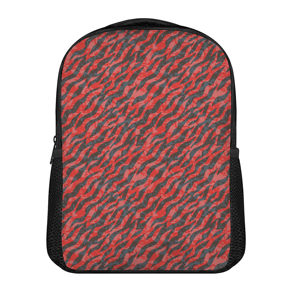 Black And Red Tiger Stripe Camo Print Casual Backpack