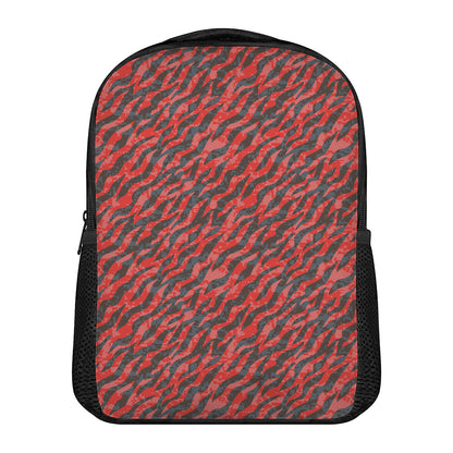 Black And Red Tiger Stripe Camo Print Casual Backpack