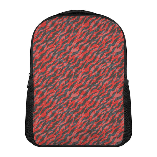 Black And Red Tiger Stripe Camo Print Casual Backpack