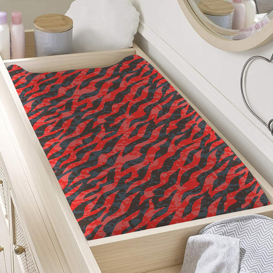 Black And Red Tiger Stripe Camo Print Changing Pad Cover