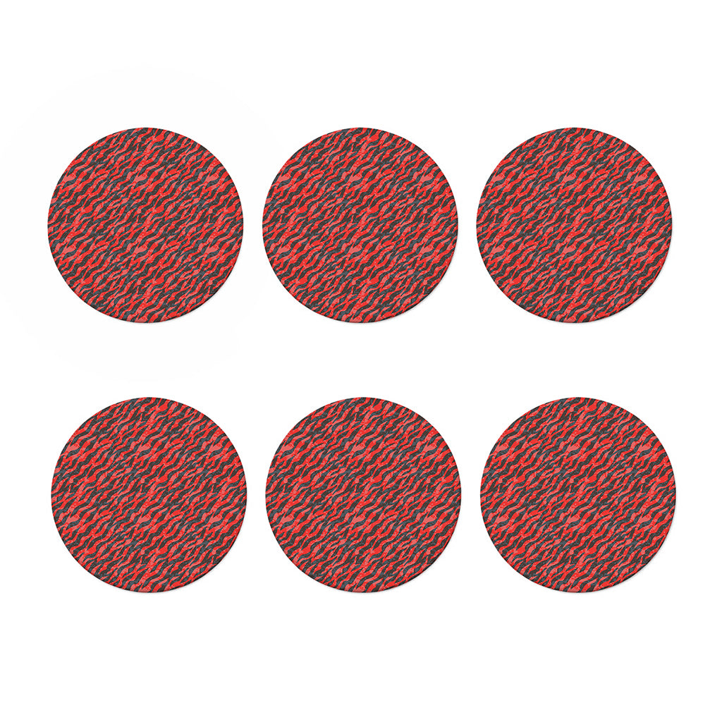 Black And Red Tiger Stripe Camo Print Coaster Set
