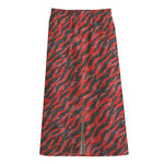 Black And Red Tiger Stripe Camo Print Cotton Front Slit Maxi Skirt