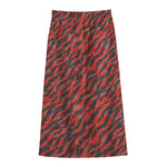 Black And Red Tiger Stripe Camo Print Cotton Front Slit Maxi Skirt